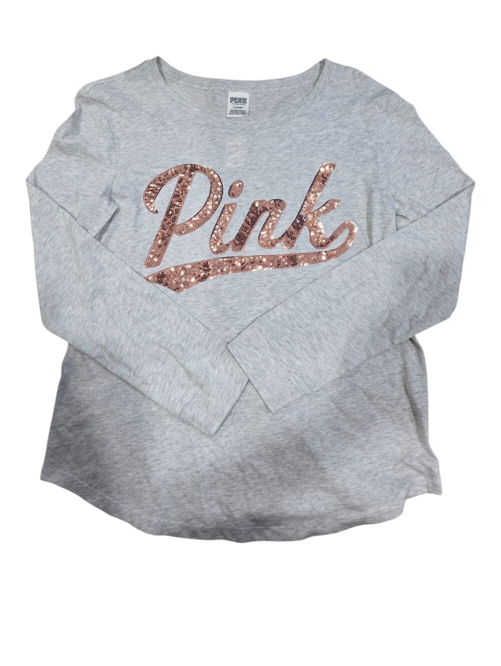 PINK Victoria's Secret Medium gray rose gold sequins long sleeve t-shirt nwt